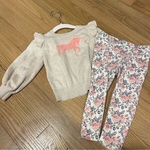 Janie and Jack Unicorn Sweater and Floral Leggings Set